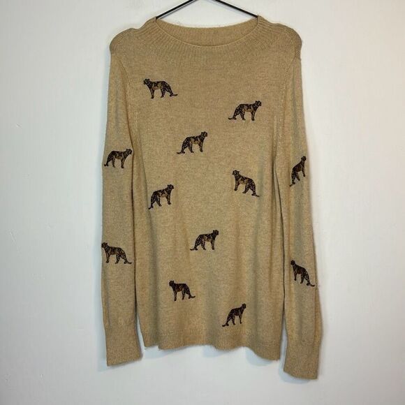Chico’s Leopard Embroidered Crew Neck Sweater 1/M - Picture 2 of 6